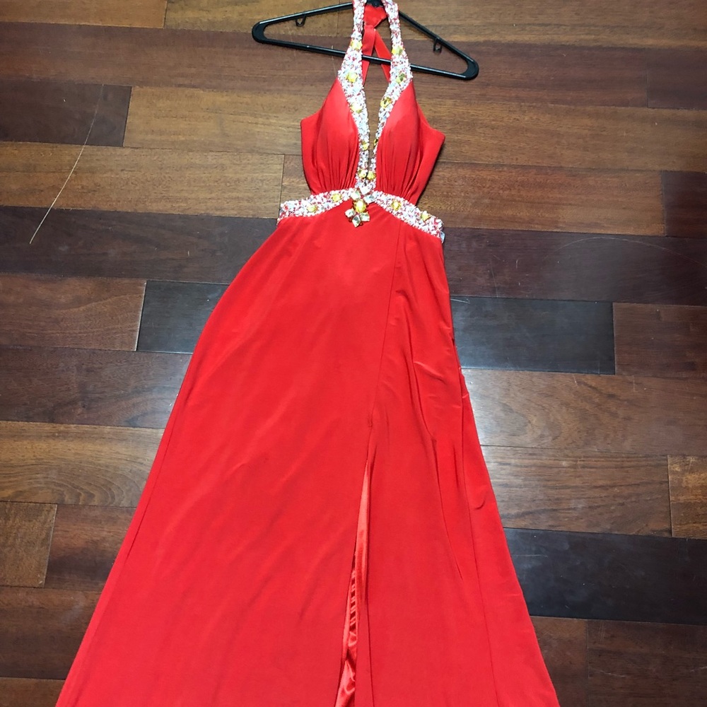 Red jersey Nigh Moves prom dress